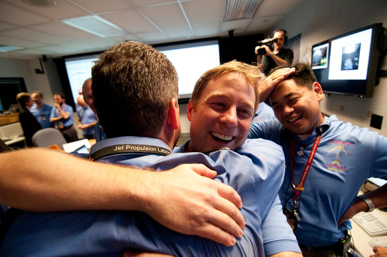 The Entry, Descent and Landing team celebrate after the successful landing of the Curiosity rover on Mars.