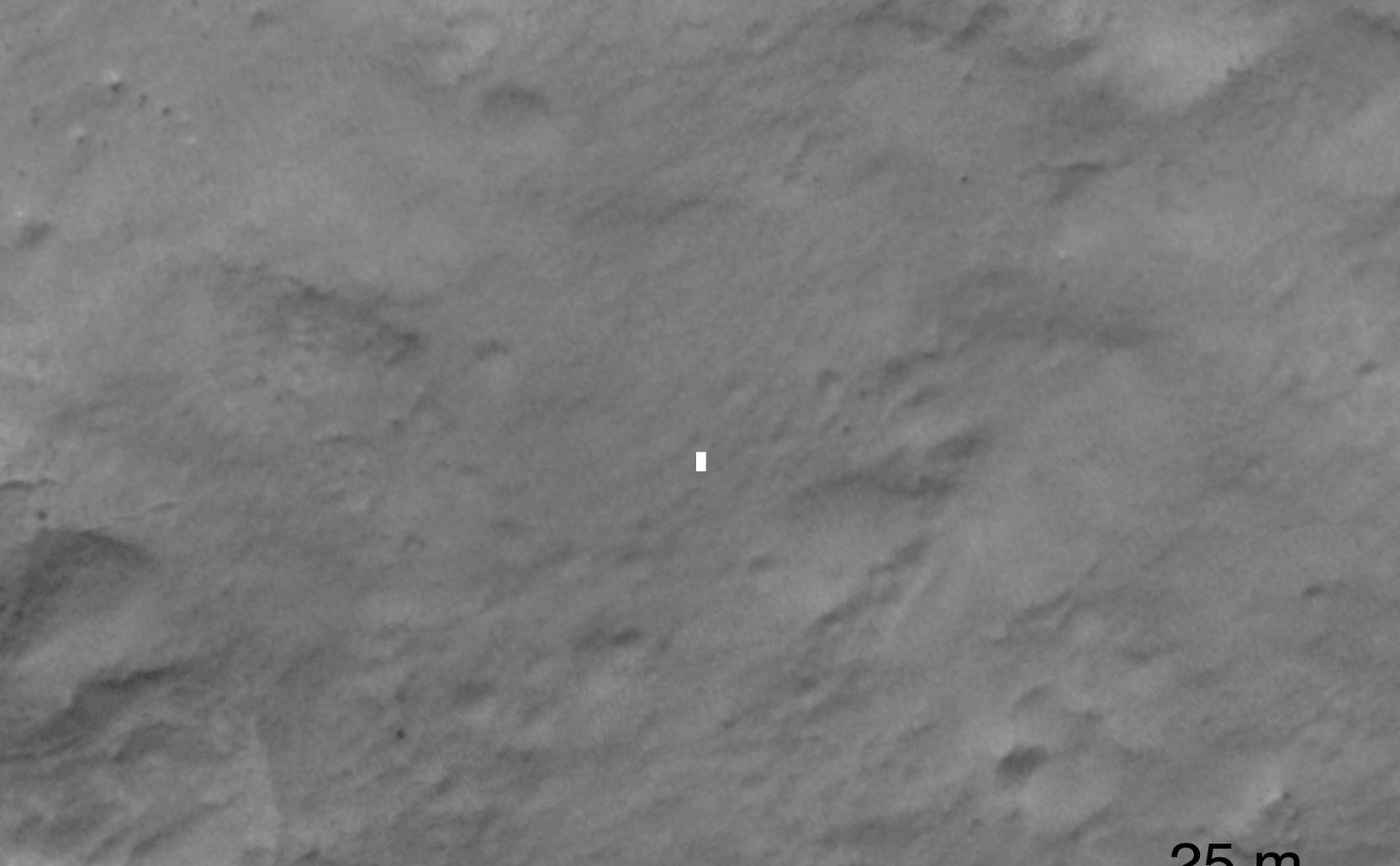 This set of images compares a black-and-white image from the High Resolution Imaging Science Experiment (HiRISE) aboard NASA's Mars Reconnaissance Orbiter to a color image obtained by the Mars Descent Imager aboard NASA's Curiosity rover during its descent to the surface.