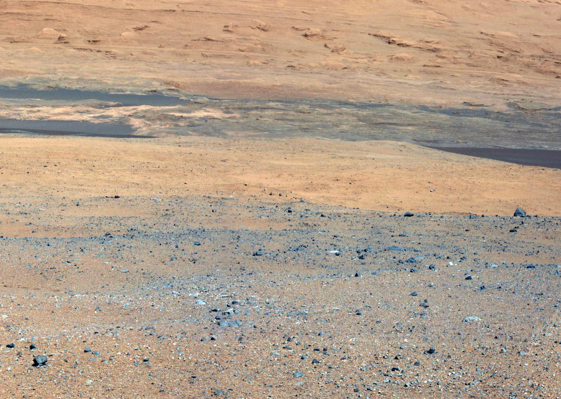 This image from NASA's Curiosity rover looks south of the rover's landing site on Mars towards Mount Sharp.