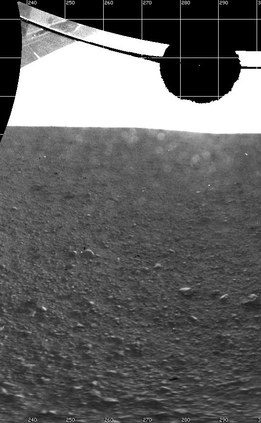 The Curiosity engineering team created this view from images taken by NASA's Curiosity rover rear hazard avoidance cameras underneath the rover deck on Sol 0.