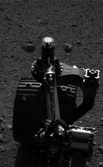 This set of images shows the movement of the rear right wheel of NASA's Curiosity as rover drivers turned the wheels in place at the landing site on Mars.
