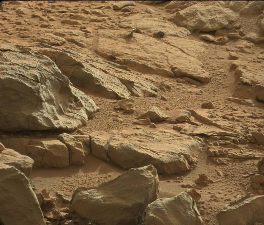 A shiny-looking Martian rock is visible in this image taken by NASA's Mars rover Curiosity's Mast Camera (Mastcam) during the mission's 173rd Martian day, or sol (Jan. 30, 2013).