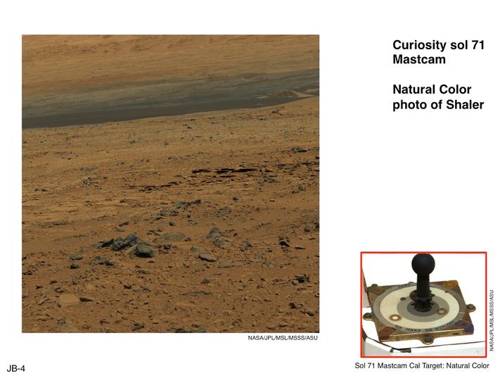This image of terrain inside Mars' Gale Crater and the inset of the calibration target for the Mast Camera (Mastcam) on NASA's Mars rover Curiosity illustrate how the calibration target aids researchers in adjusting images to estimate "natural" color, or approximately what the colors would look like if we were to view the scene ourselves on Mars, using the known colors of materials on the target.