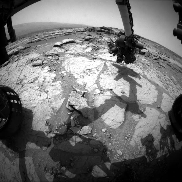 NASA's Mars rover Curiosity used its front left Hazard-Avoidance Camera for this image of the rover's arm over the drilling target "Cumberland" during the 275th Martian day, or sol, of the rover's work on Mars (May 15, 2013).