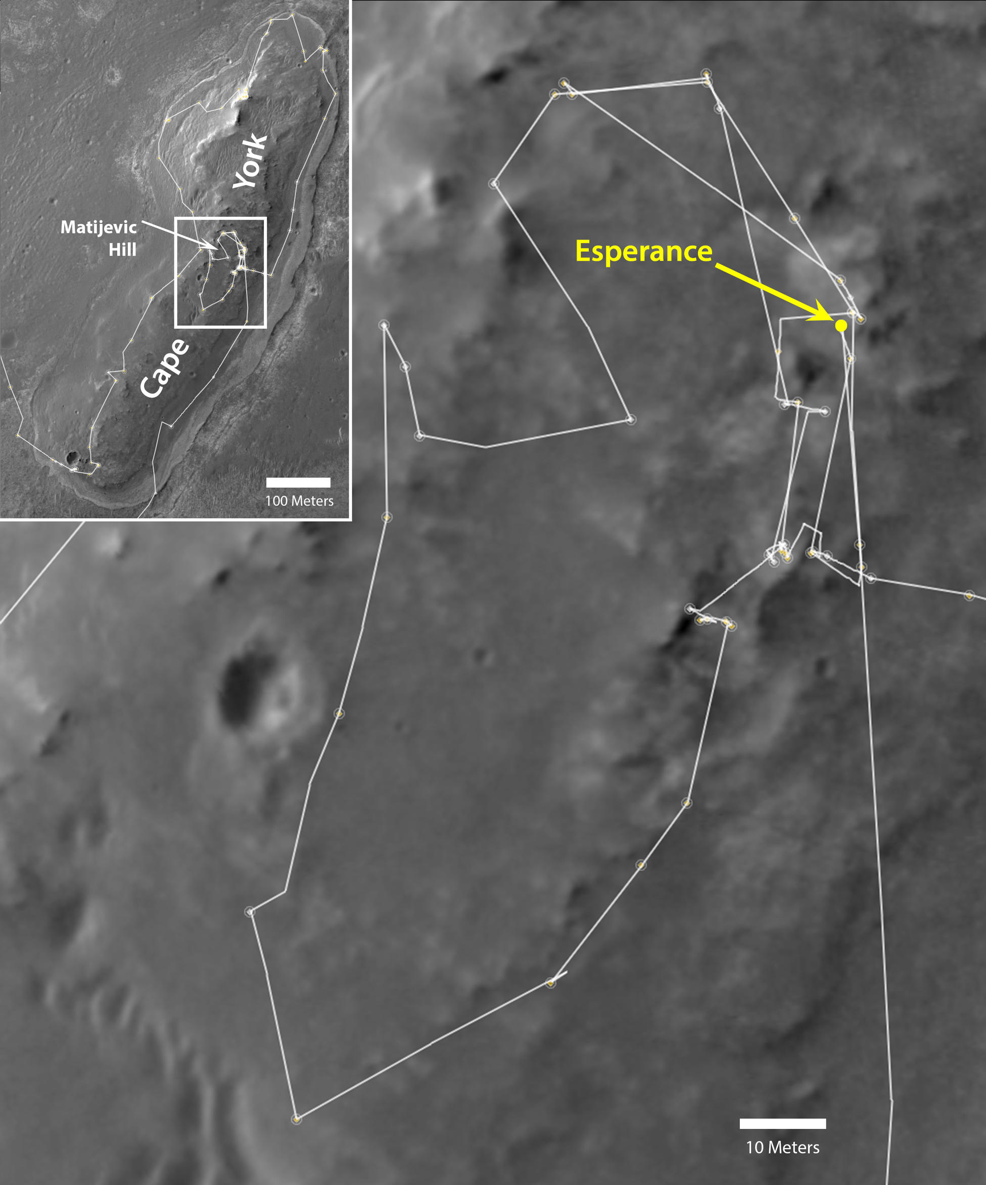 NASA's Mars Exploration Rover Opportunity drove onto the "Cape York" segment of the rim of Endeavour Crater in August 2011 and departed Cape York in May 2013.