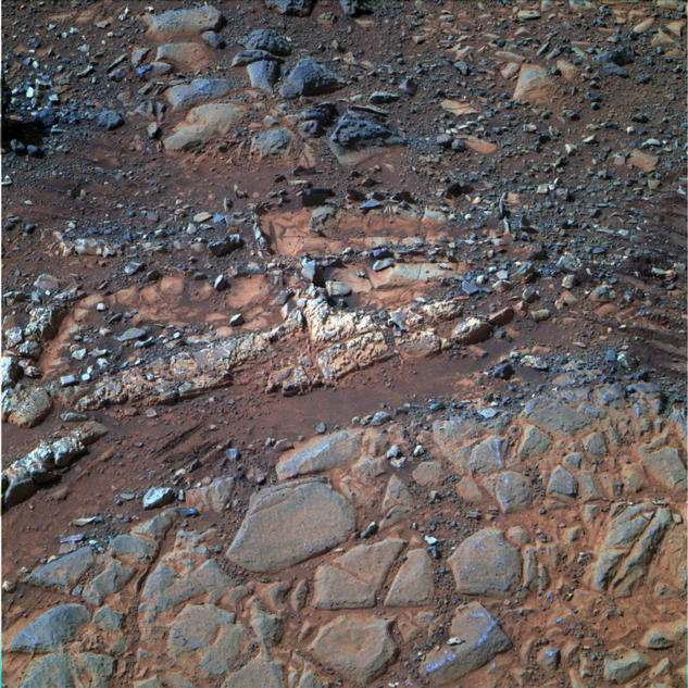 This image from the panoramic camera (Pancam) on NASA's Mars Exploration Rover Opportunity shows a pale rock called "Esperence," which was inspected by the rover in May 2013.