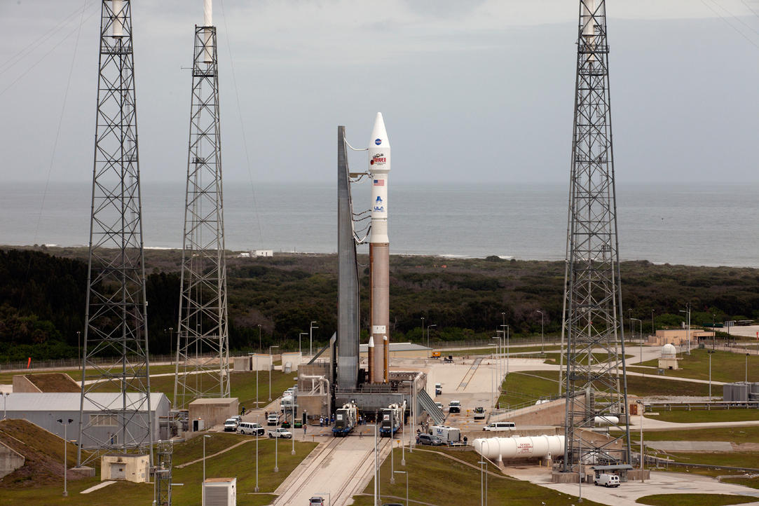 The Atlas V rocket carrying the Mars Atmosphere and Volatile Evolution (MAVEN) spacecraft sits at the launch pad at Florida's Cape Canaveral Air Force Station after rolling out from Space Launch Complex 41 on Saturday, Nov. 16. MAVEN is set to launch at 1:28 p.m. EST on Monday on a 10-month journey to the Red Planet.