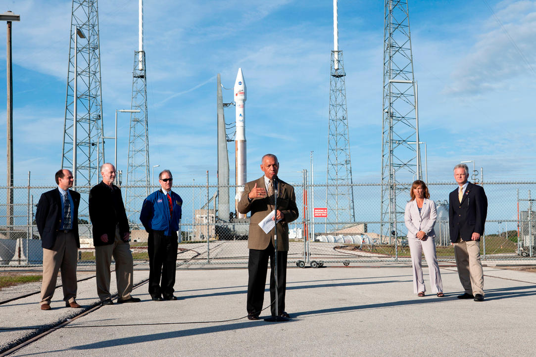 At Cape Canaveral Air Force Station's Space Launch Compex-41, NASA Administrator Charles Bolden, along with other agency and contractor officials spoke to members of the news media about preparations for the Mars Atmosphere and Volatile EvolutioN, or MAVEN, mission.