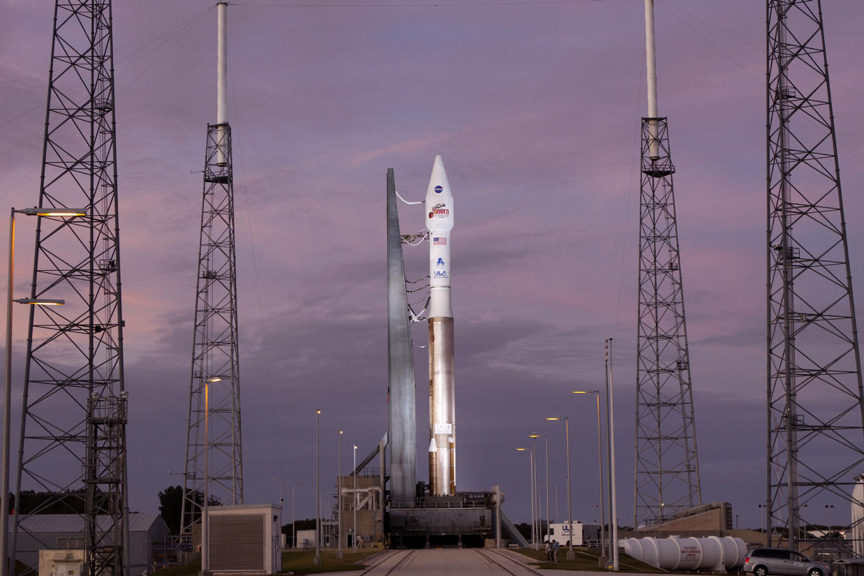 At Cape Canaveral Air Force Station's Space Launch Complex 41 a United Launch Alliance Atlas V rocket stands ready to boost the Mars Atmosphere and Volatile Evolution, or MAVEN, spacecraft on a 10-month journey to the Red Planet.