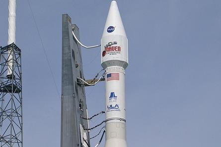 At Cape Canaveral Air Force Station's Space Launch Complex 41, the Mars Atmosphere and Volatile Evolution, or MAVEN, spacecraft is encapsulated atop an Atlas V rocket.