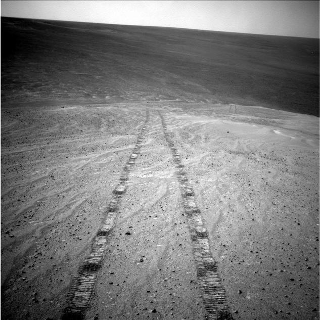 After driving uphill about 139 feet (42.5 meters) during the 3,485th Martian day, or sol, of its work on Mars (Nov. 12, 2013), NASA's Mars Exploration Rover Opportunity captured this image with its navigation camera
