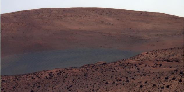 NASA's Mars Exploration Rover Spirit has this view northward from the position at the north edge of the "Home Plate" plateau where the rover will spend its third Martian winter.