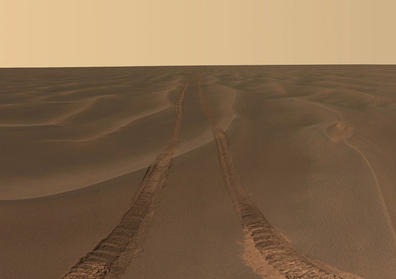 This panoramic image, dubbed "Rub al Khali," was taken by Opportunity on the plains of Meridiani during the rover's 456th to 464th sols on Mars.