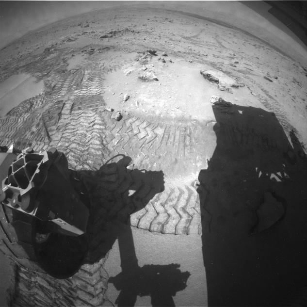 The series of nine images making up this animation were taken by the rear Hazard-Avoidance Camera (rear Hazcam) on NASA's Curiosity Mars rover as the rover drove over a dune spanning "Dingo Gap" on Mars.