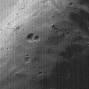 This image of Phobos, the inner and larger of the two moons of Mars, was taken by the Mars Global Surveyor on August 19, 1998.