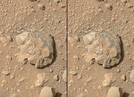 NASA's Curiosity Mars rover used the camera on its arm on July 12, 2014, to catch the first images of sparks produced by the rover's laser being shot at a rock on Mars.  The left image is from before the laser zapped this rock, called "Nova."  The spark is at the center of the right image.