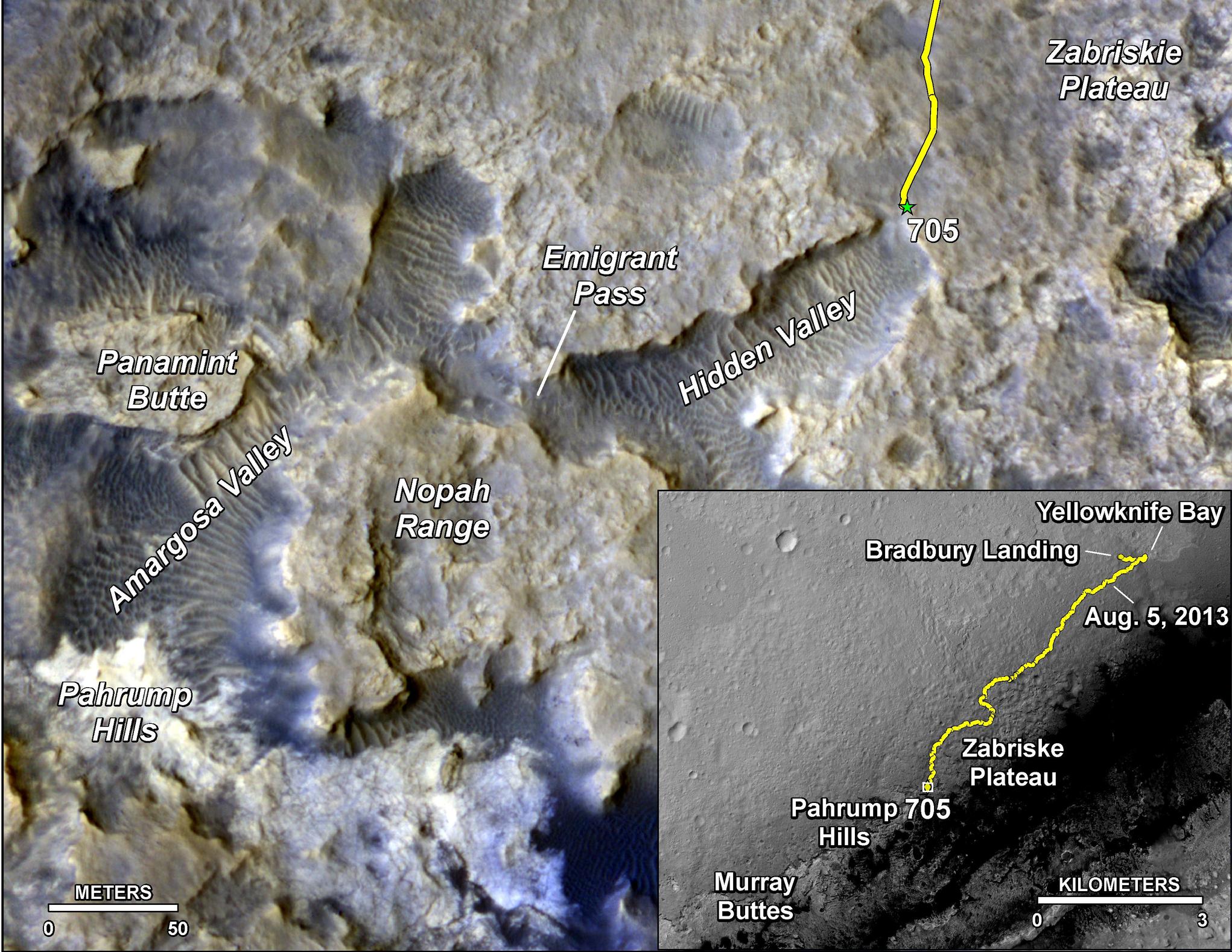 The main map here shows the assortment of landforms near the location of NASA's Curiosity Mars rover as the rover's second anniversary of landing on Mars nears.