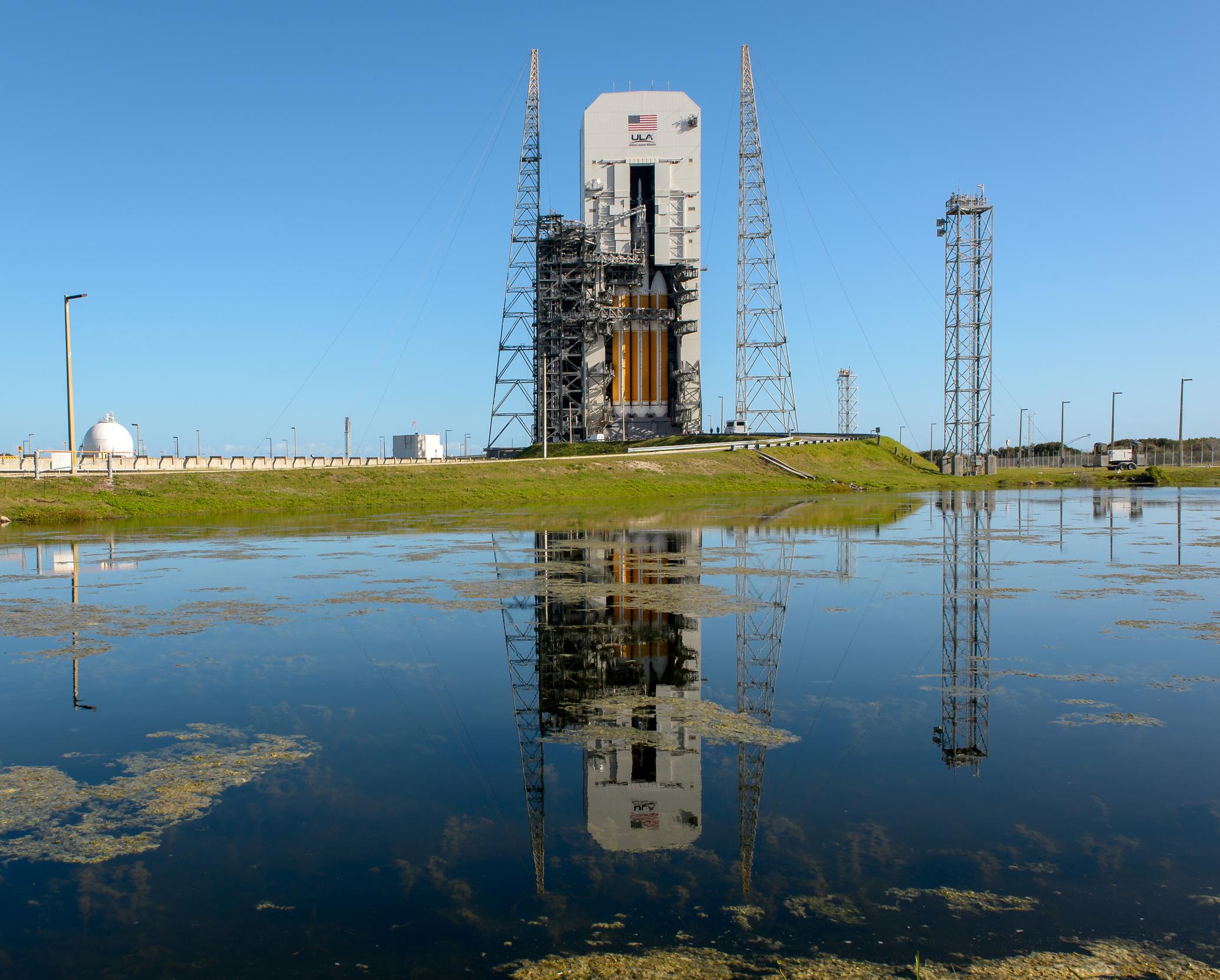 NASA's Orion spacecraft, mounted atop a United Launch Alliance Delta IV Heavy rocket.