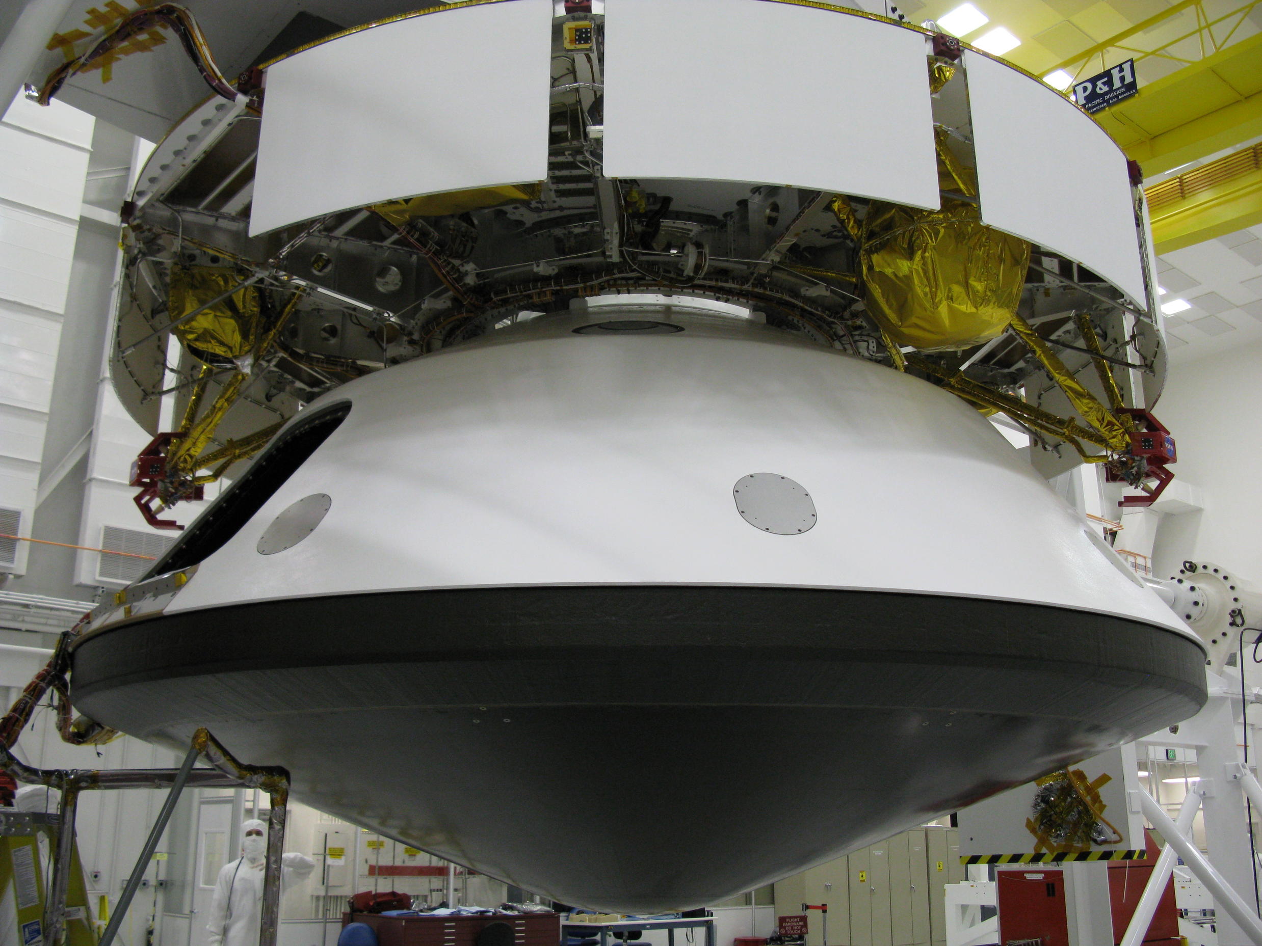 NASA's Mars Science Laboratory spacecraft has been fully stacked for flight in this photograph from inside the Spacecraft Assembly Facility at NASA's Jet Propulsion Laboratory, Pasadena, Calif.