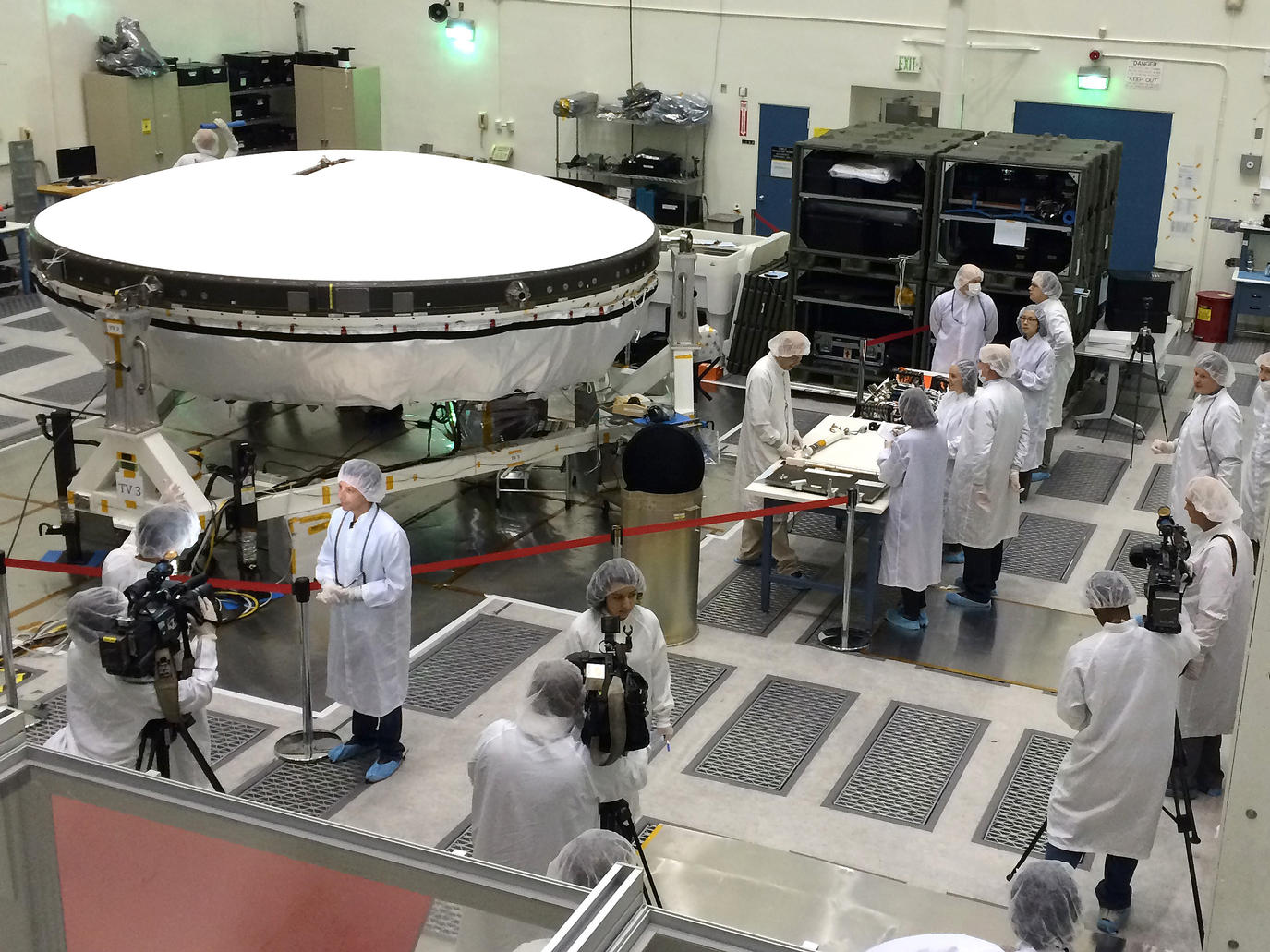 Members of the media got an up-close look at NASA's Low-Density Supersonic Decelerator (LDSD) flight-test vehicles currently in preparation in the clean room at NASA-JPL on March 31.