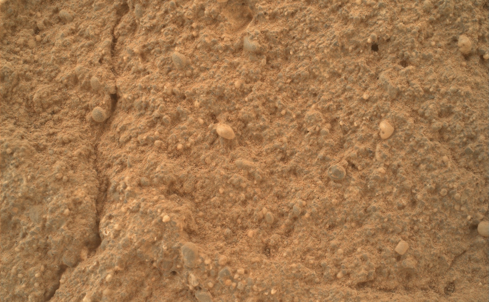 This view of a sandstone target called "Big Arm" covers an area about 1.3 inches (33 millimeters) wide in detail that shows differing shapes and colors of sand grains in the stone.