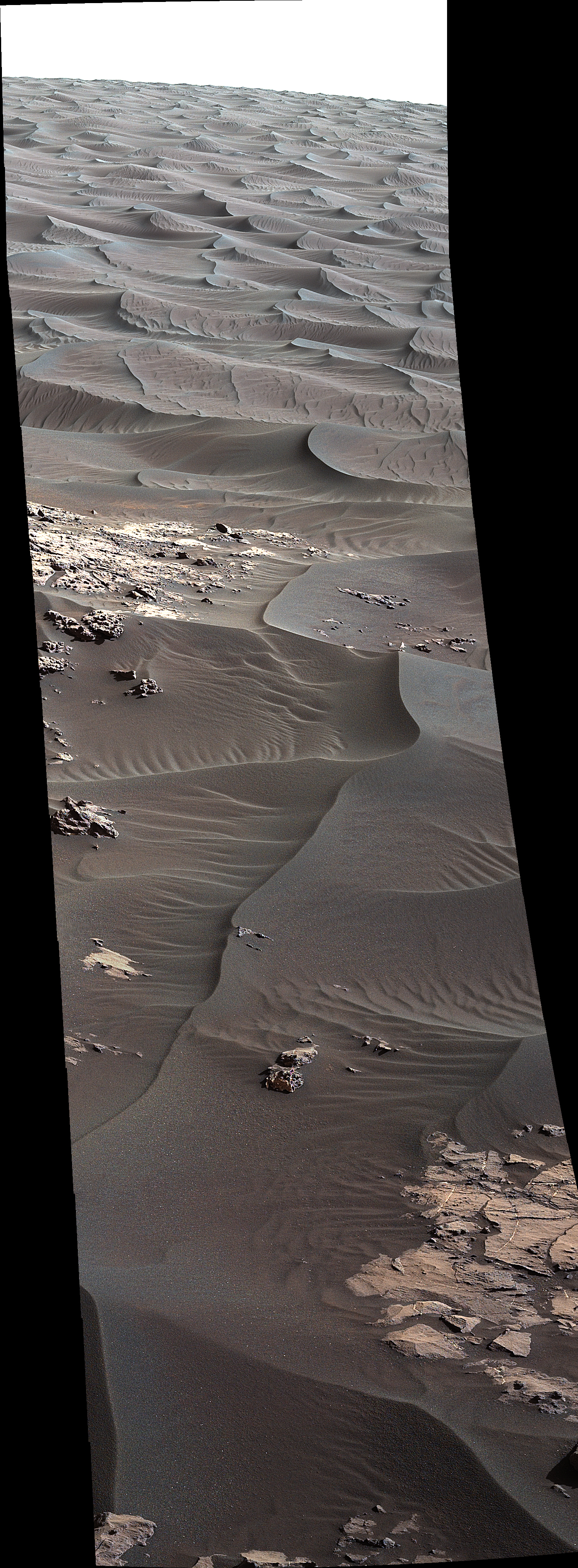 Ripples on Martian sand dunes show signs that wind moves them today, in NASA's first ever close-up view of active sand dunes, seen by Mars rover Curiosity.