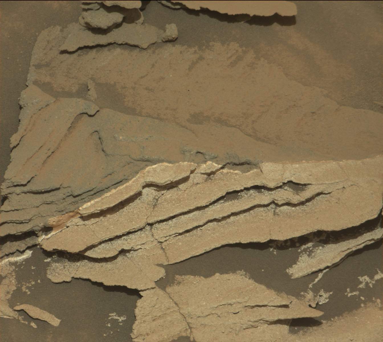 This image from NASA's Curiosity Mars rover reveals details of a bedrock discoloration pattern at a site between "Marias Pass" and "Bridger Basin."