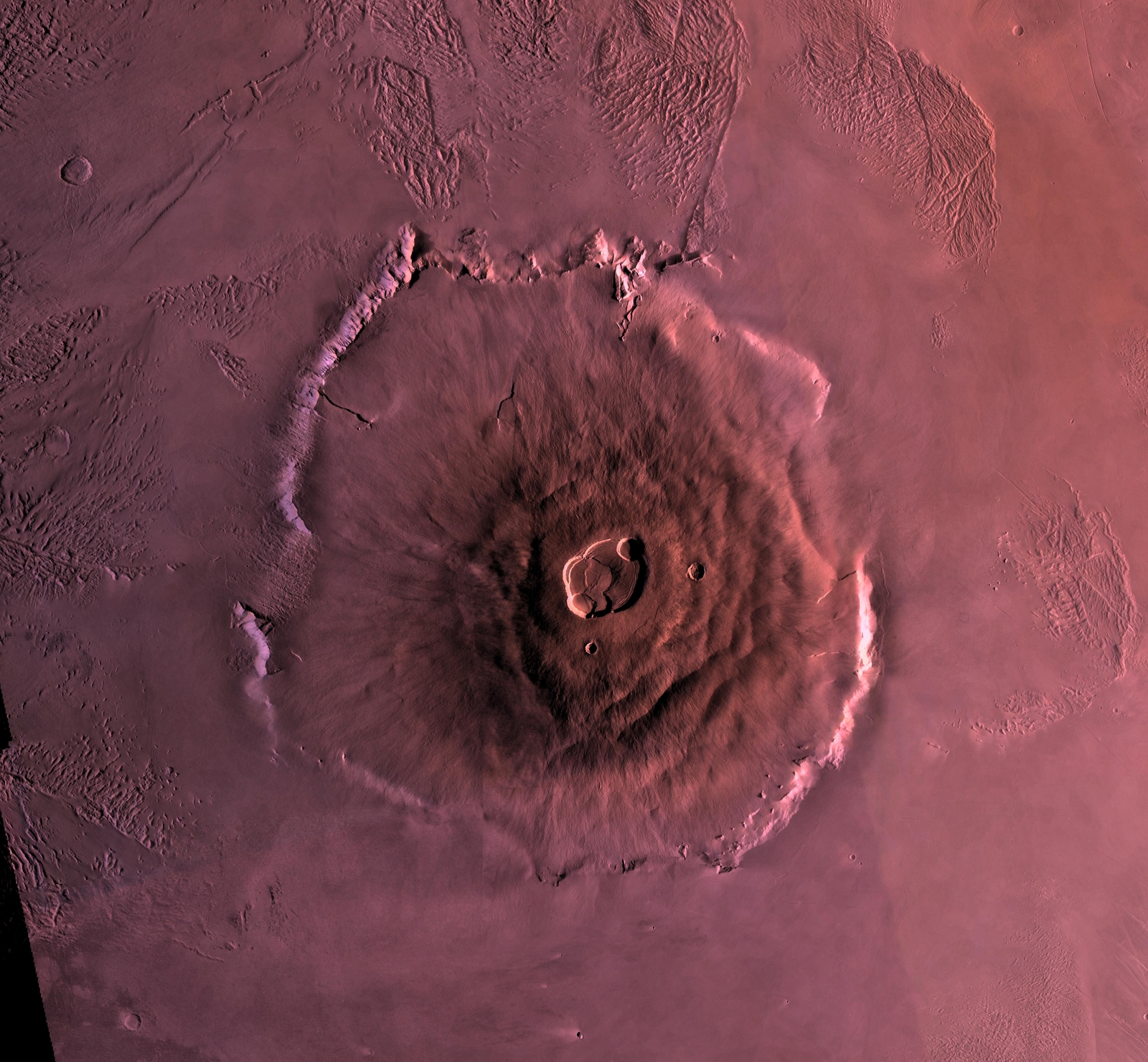 Shown here is a digital mosaic of Olympus Mons, the largest known volcano in the Solar System.