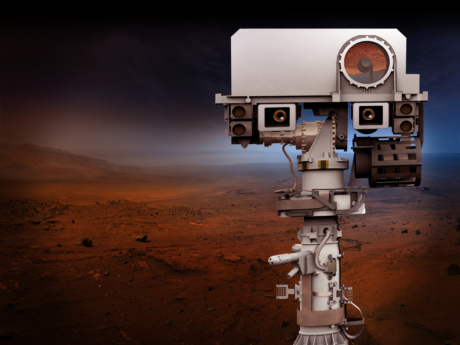NASA's Mars 2020 Project will re-use the basic engineering of NASA's Mars Science Laboratory/Curiosity to send a different rover to Mars, with new objectives and instruments. This view depicts the top of the 2020 rover's mast.