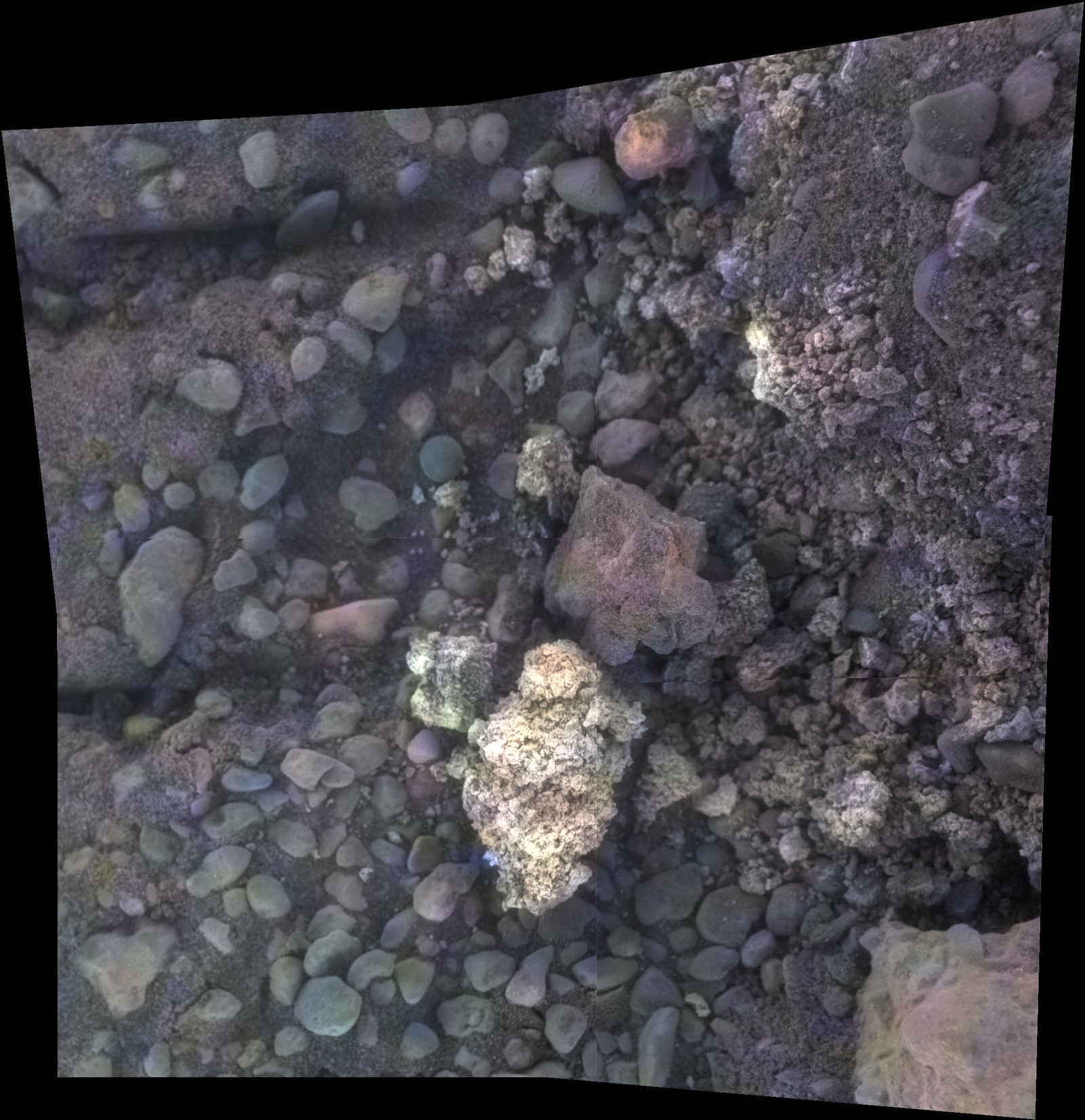 This May 29, 2016, image of a target called "Private Joseph Field" combines images from the microscopic imager on NASA's Mars Exploration Rover Opportunity with enhanced color information from the rover's panoramic camera. The target is on the western rim of Mars' Endeavour Crater.