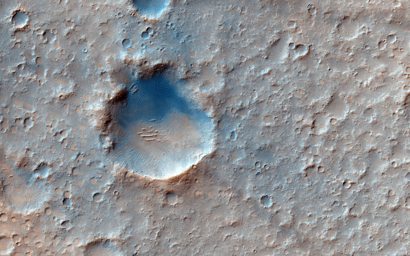 Gusev Crater imaged from orbit by the Mars Reconnaissance Orbiter HiRISE camera.