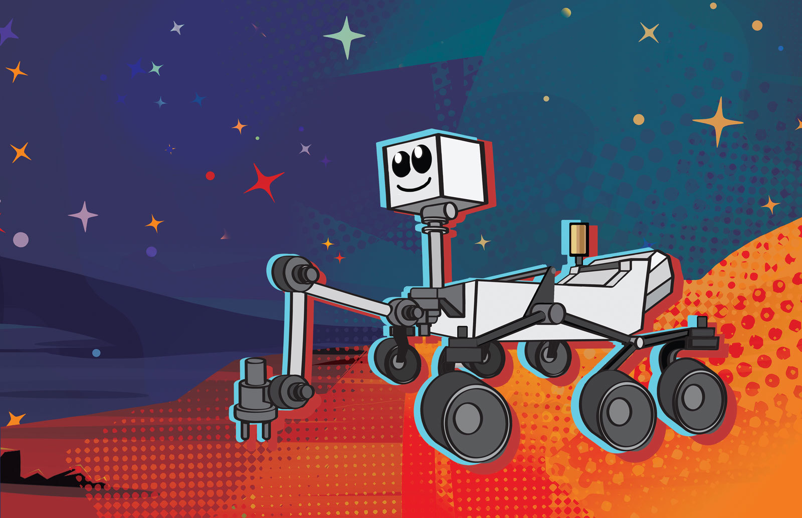 This cartoon depicts NASA's next Mars rover, which launches in 2020.