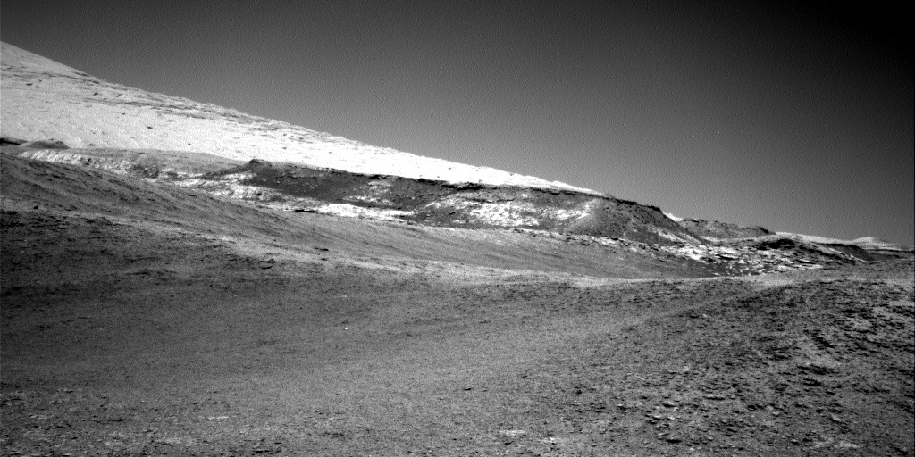 Looking at the foothills of Mt. Sharp from the last parking position. This image was taken by Right Navigation Camera onboard NASA's Mars rover Curiosity on Sol 2557 (2019-10-16 09:15:45 UTC).
