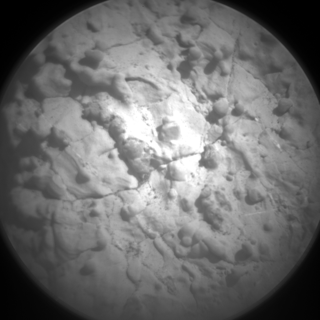 Remote Micro Imager image showing bedrock with little round items, which could be due to diagenesis or more generally water-rock interaction.