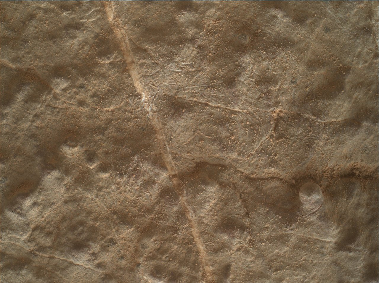 MAHLI image featuring bedrock and veins. This image was taken by MAHLI onboard NASA's Mars rover Curiosity on Sol 2654 (2020-01-24T01:51:11.000Z).