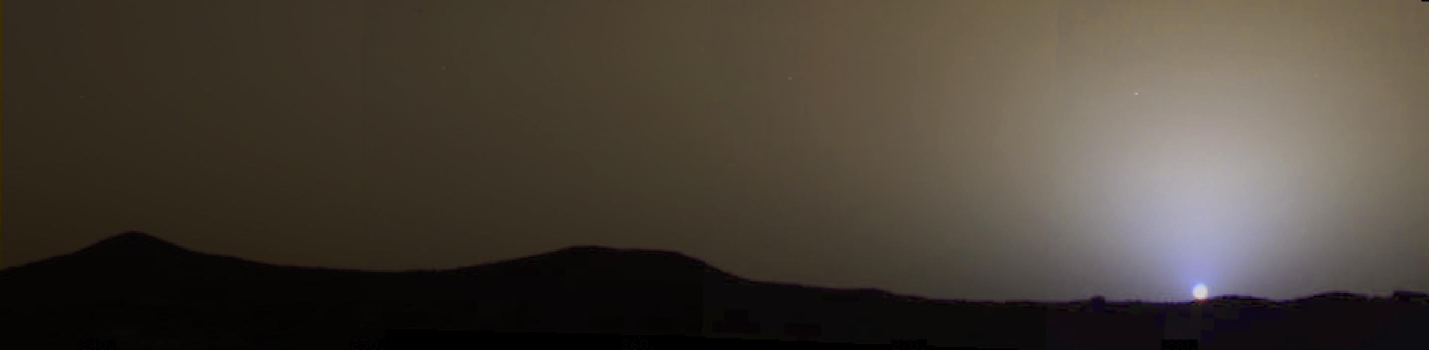 The brownish gray sky as it would be seen by an observer on Mars in this four-frame, true color mosaic taken on sol 24, 1997, by NASA's Mars Pathfinder.