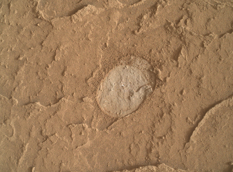 close up view of the Bardou drill target on Mars