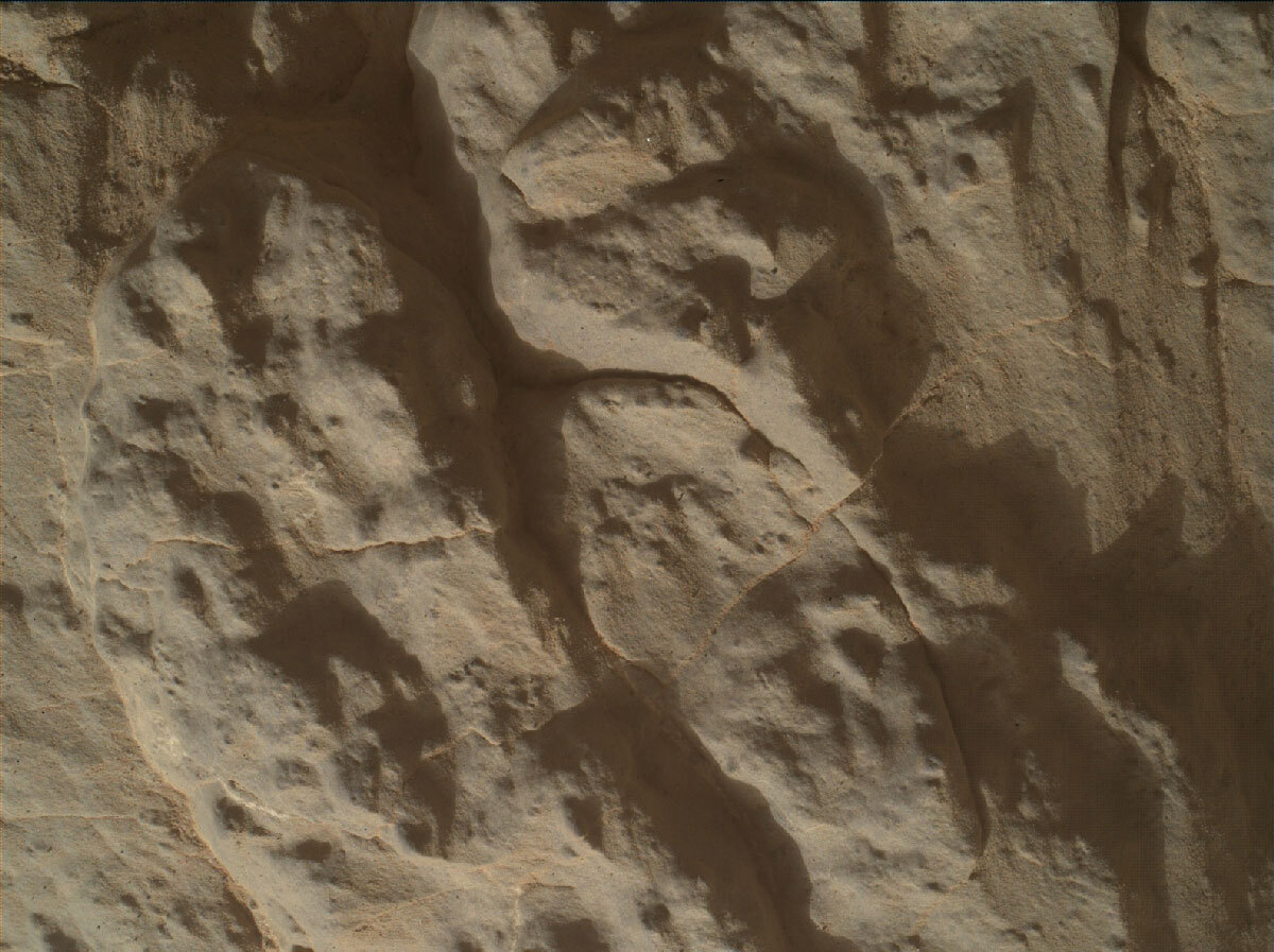 Close-up MAHI image taken from ~5 cm above the erosion-resistant target “Salagnac,” acquired in our previous workspace on Sol 3119. This was also an APXS target.