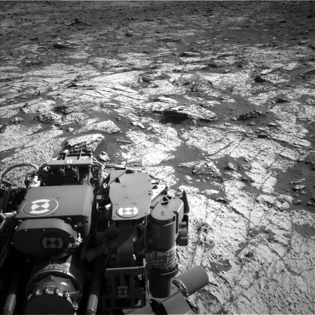 This black and white image of the rocky surface of Mars was taken by Left Navigation Camera onboard NASA's Mars rover Curiosity on Sol 3147.