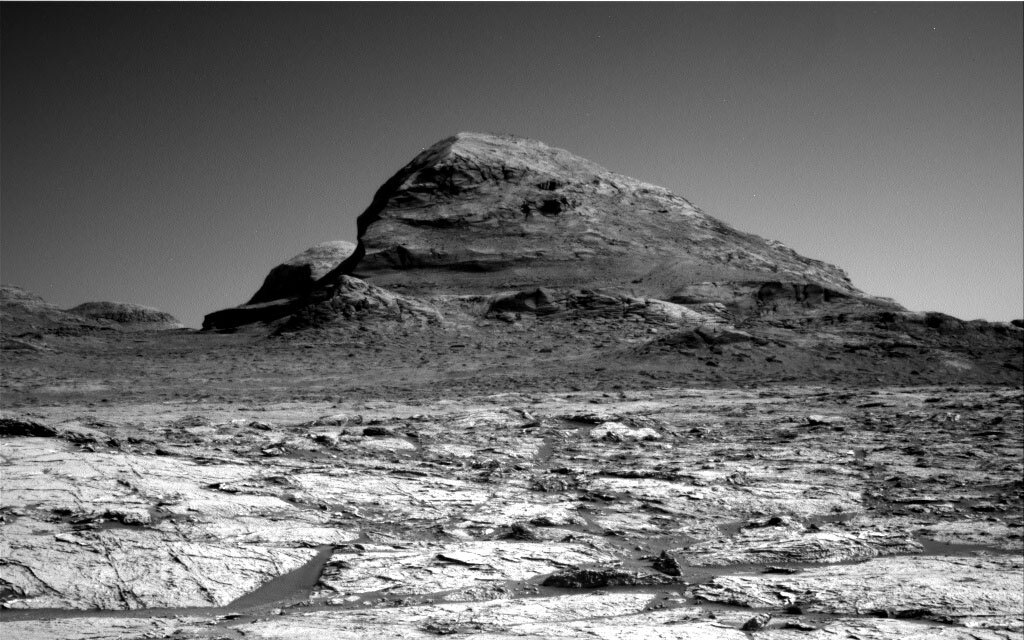 This black and white image of the mountain slope was taken by Right Navigation Camera onboard NASA's Mars rover Curiosity on Sol 3151.