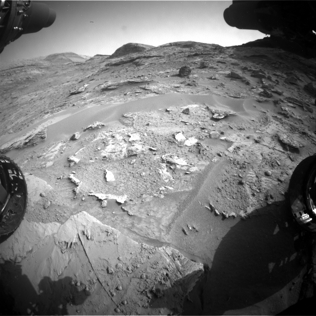This image was taken by Front Hazard Avoidance Camera (Front Hazcam) onboard NASA's Mars rover Curiosity on Sol 3458.