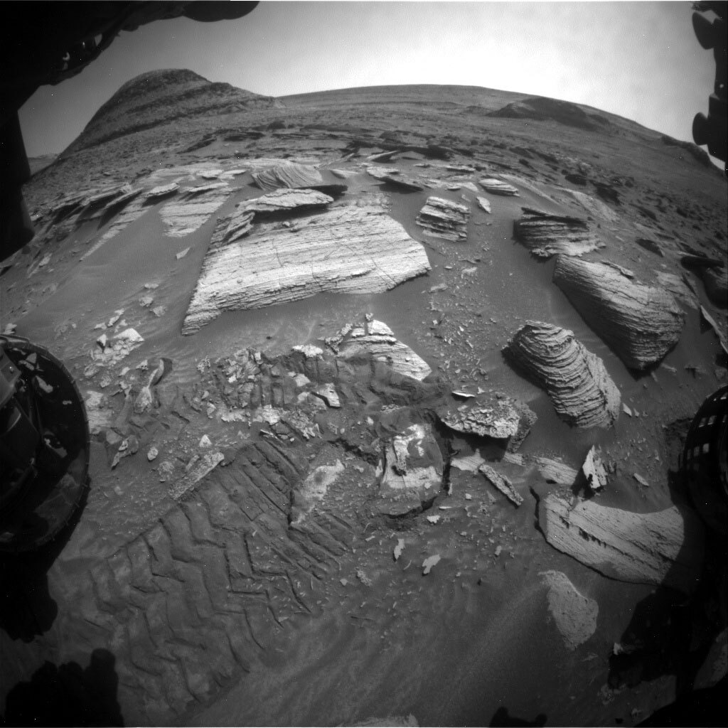 This image was taken by Front Hazard Avoidance Camera (Front Hazcam) onboard NASA's Mars rover Curiosity on Sol 3594.