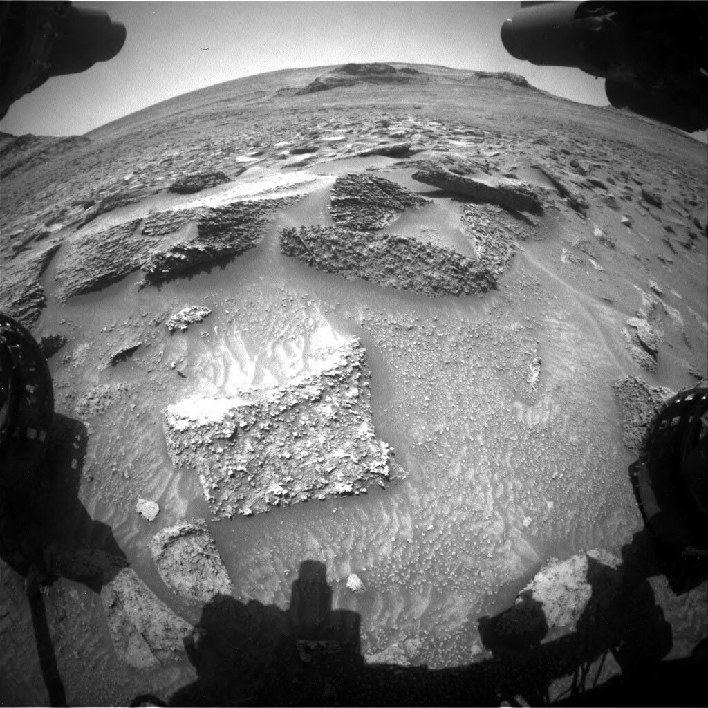 This image was taken by Front Hazard Avoidance Camera (Front Hazcam) onboard NASA's Mars rover Curiosity on Sol 3597.