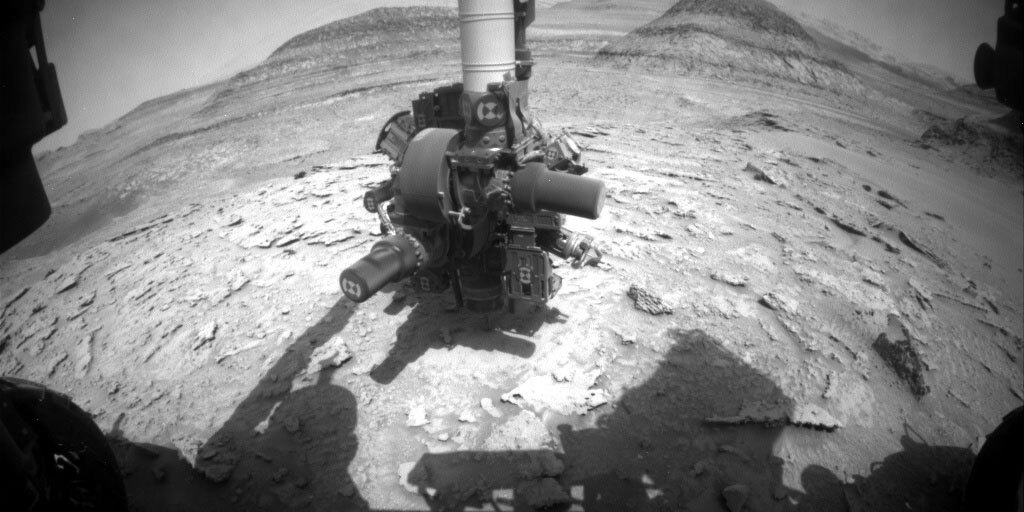 This image was taken by Front Hazard Avoidance Camera (Front Hazcam) onboard NASA's Mars rover Curiosity on Sol 3676.