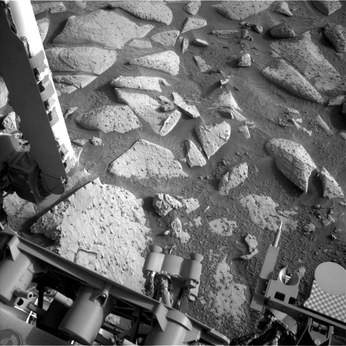 This image showing some of the Curiosity rover's instruments above the Mars surface was taken by Left Navigation Camera onboard NASA's Mars rover Curiosity on Sol 4076.