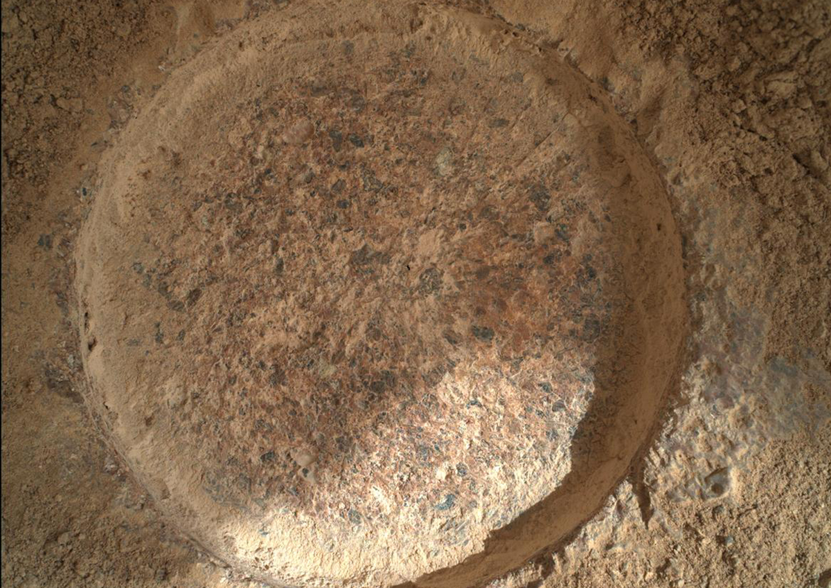 NASA's Mars Perseverance rover acquired this image using its SHERLOC WATSON camera, located on the turret at the end of the rover's robotic arm, showing an abraded patch Thornton Gap.