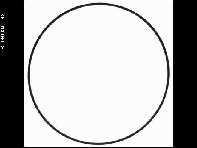 A black line art circle on a white background