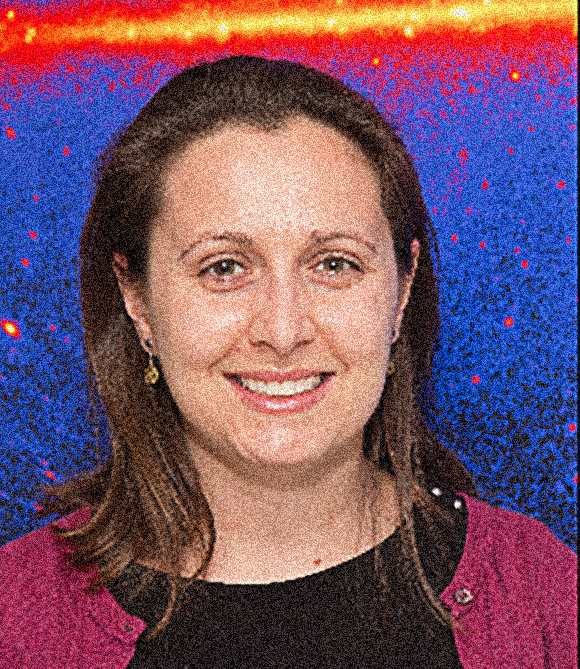 Regina Caputo headshot, female, brown medium-length hair, black shirt, red sweater smile.