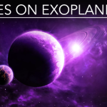 Eyes on the Exoplanets banner displaying an hypothetical exoplanet with its moon and a star in the distance,