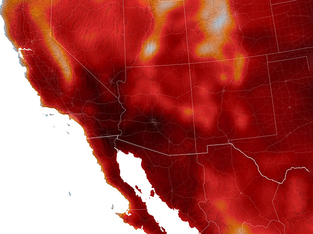 Heatmap showing scorching temperatures in U.S. West